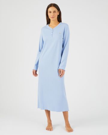 Chemise de nuit maille interlock côtelée douce et chaude
