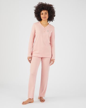 Pyjama maille interlock côtelée douce et souple