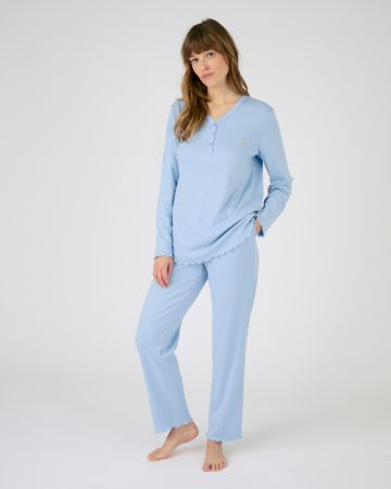 Pyjama maille interlock côtelée douce et souple