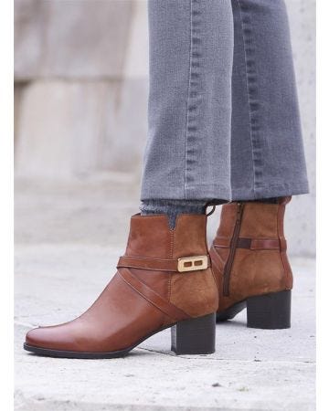 Bottines à talon bi-matières