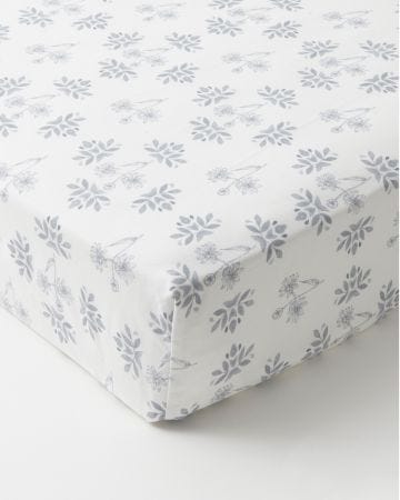 Drap-housse imprimé Fleurs grises pur coton