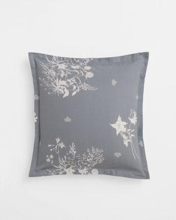 Taie d'oreiller imprimé Fleurs grises pur coton