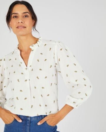 Blouse gaze pur coton brodée