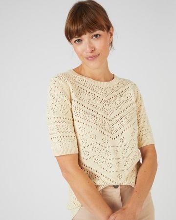 Pull maille ajourée manches aux coudes