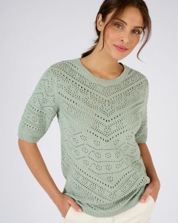 Pull maille ajourée manches aux coudes