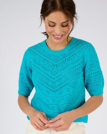 Pull maille ajourée manches aux coudes