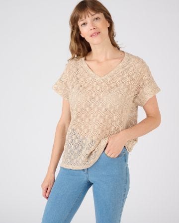 Tee-shirt maille fantaisie effet macramé