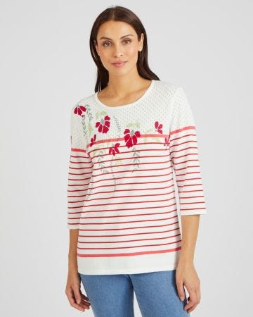 Pull uni et rayé imprimé floral