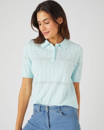 Pull col polo maille ajourée