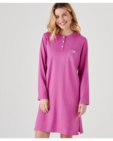 Chemise de nuit manches longues, maille jersey, 95 cm