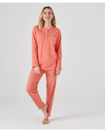 Pyjama-tunique en pur coton peigné, manches longues
