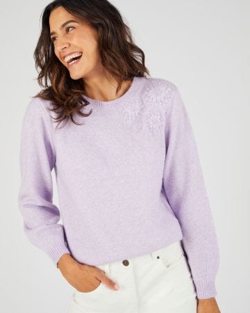 Pull doux broderie fleur