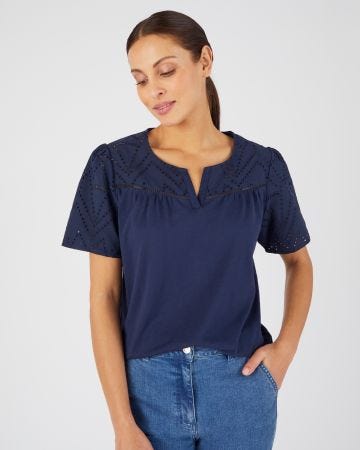 T-shirt broderie anglaise pur coton