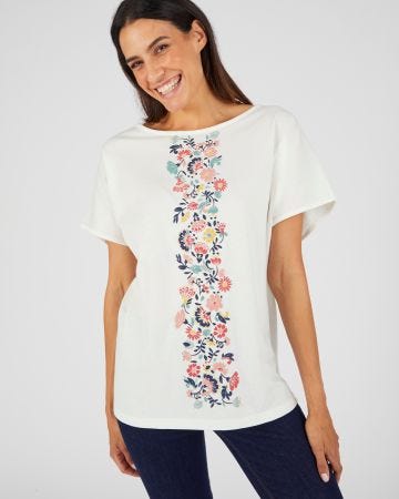 T-shirt pur coton motif reliéfé