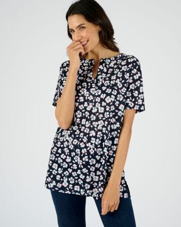Tunique maille crêpe stretch fleurie