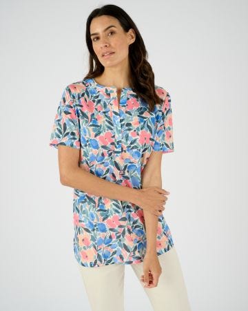 Tunique maille crêpe stretch fleurie