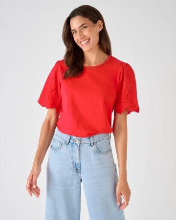 T-shirt pur coton manches brodées
