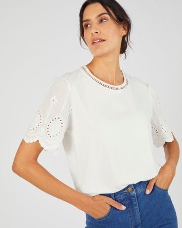 T-shirt pur coton manches brodées