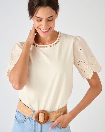 T-shirt pur coton manches brodées