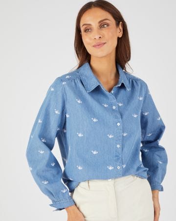Chemisier coton et fibres lyocell Tencel(TM)  brodé
