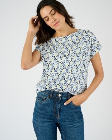 T-shirt flammé imprimé végétal