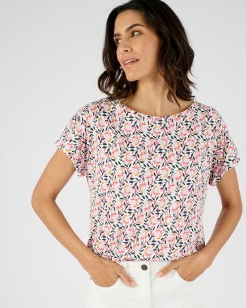 T-shirt flammé imprimé végétal
