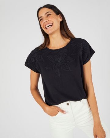 T-shirt broderie ton sur ton