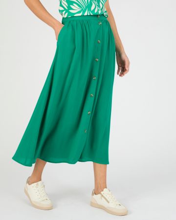 Jupe boutonnée en tissu créponné pure viscose