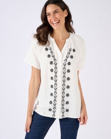 Blouse brodée en gaze de coton biologique