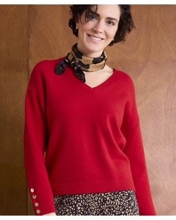 Pull à boutons uni ou imprimé animalier