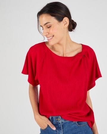 T-shirt maille texturée col fantaisie