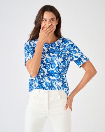 T-shirt maille gaufrée fleurie