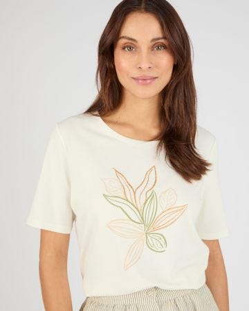 T-shirt maille jersey motif feuillage