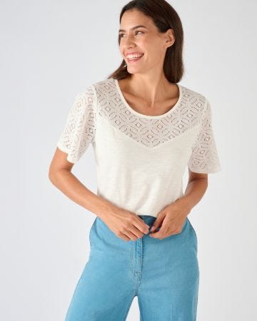T-shirt pur coton empiècement macramé