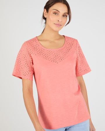 T-shirt pur coton empiècement macramé