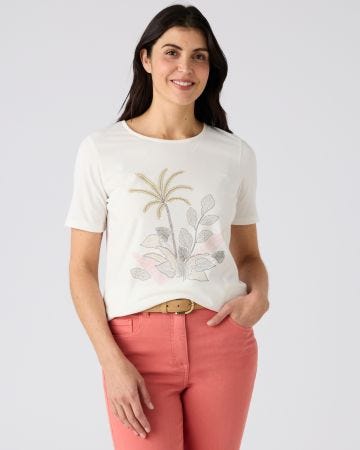 T-shirt maille jersey motif placé esprit tropical