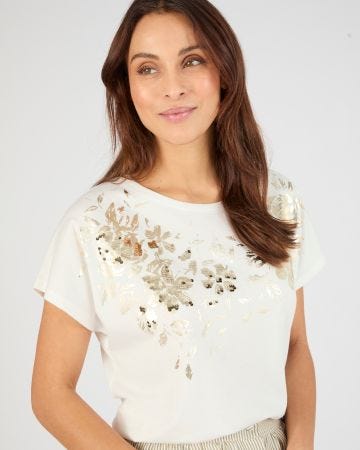 T-shirt imprimé brillant et sequins