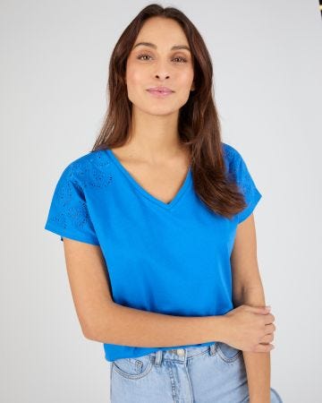 T-shirt broderies ajourées en pur coton