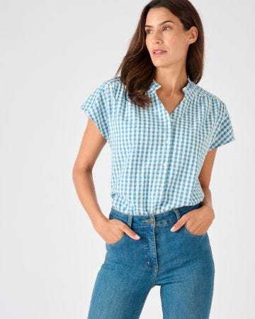 Chemisier manches courtes en tissu gaufré