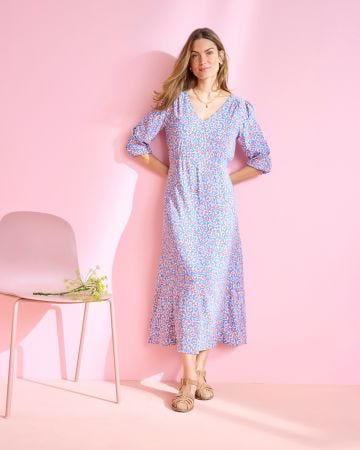 Robe tissu crêpe imprimé tulipes