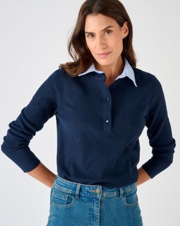 Pull Thermolactyl col chemisier chambray