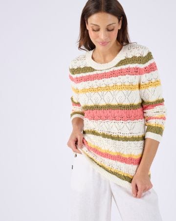 Pull maille ajourée rayé