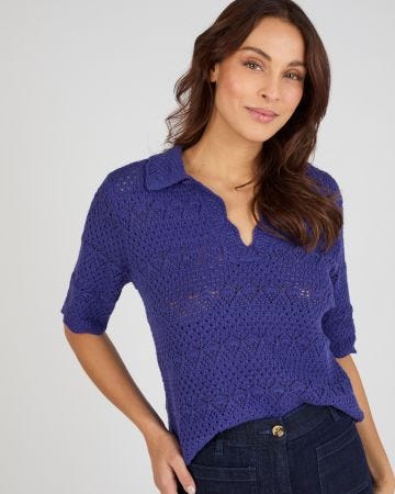 Pull col polo maille ajourée