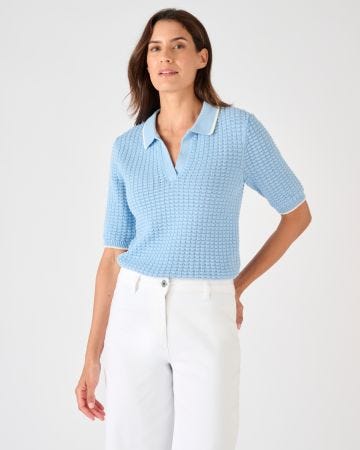 Pull col polo maille gaufrée