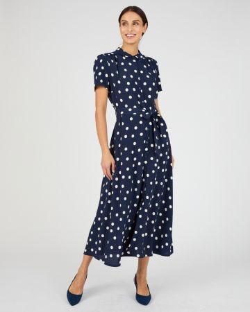 Robe-chemise viscose fluide imprimé pois