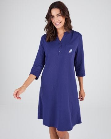 Chemise de nuit col tunisien en pur coton
