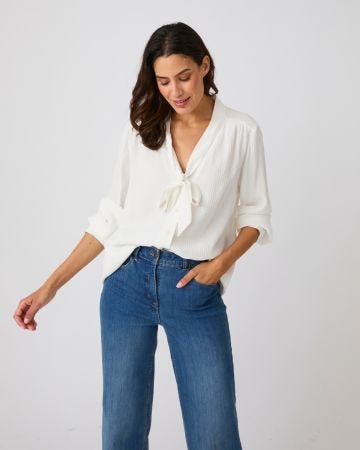 Chemisier lavallière jacquard reliéfé