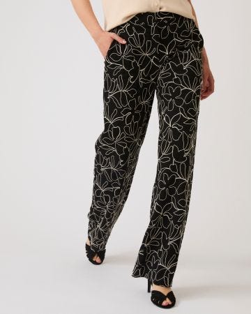 Pantalon crêpe brodé fleuri