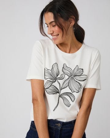T-shirt motif imprimé avec perles fantaisie