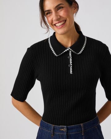Pull col polo maille côtelée